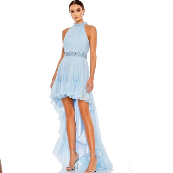 MAC DUGGAL HALTER NECK HIGH LOW FLOWY GOWN - Picture 1 of 10